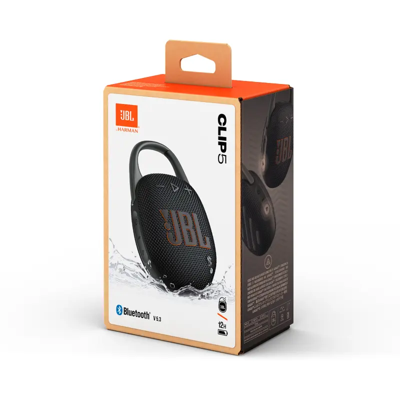 BOCINA PORTÁTIL JBL CLIP5 COLOR NEGRO RESISTENTE AL AGUA Y POLVO
